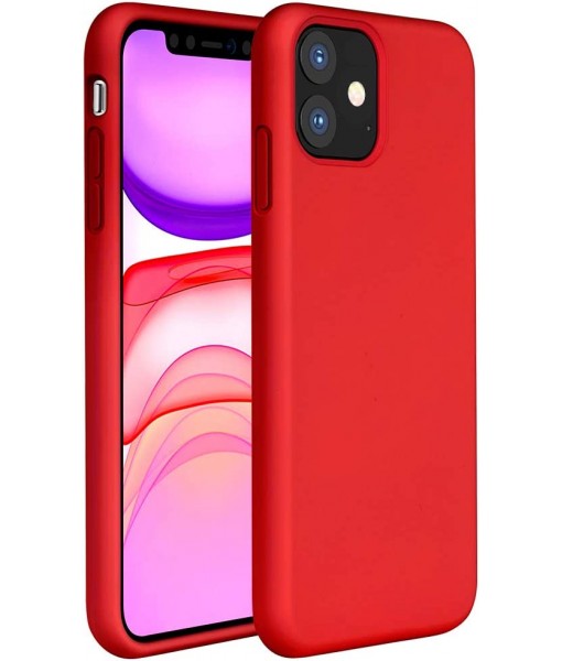 Husa iPhone 12, Silicon Catifelat cu Interior Microfibra, Rosu
